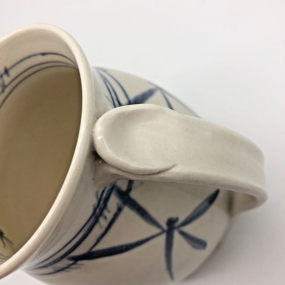 Handmade Pottery Coffee Mug Dragonfly Asian Design Glazed Stamped 16oz - Picture 6 of 8